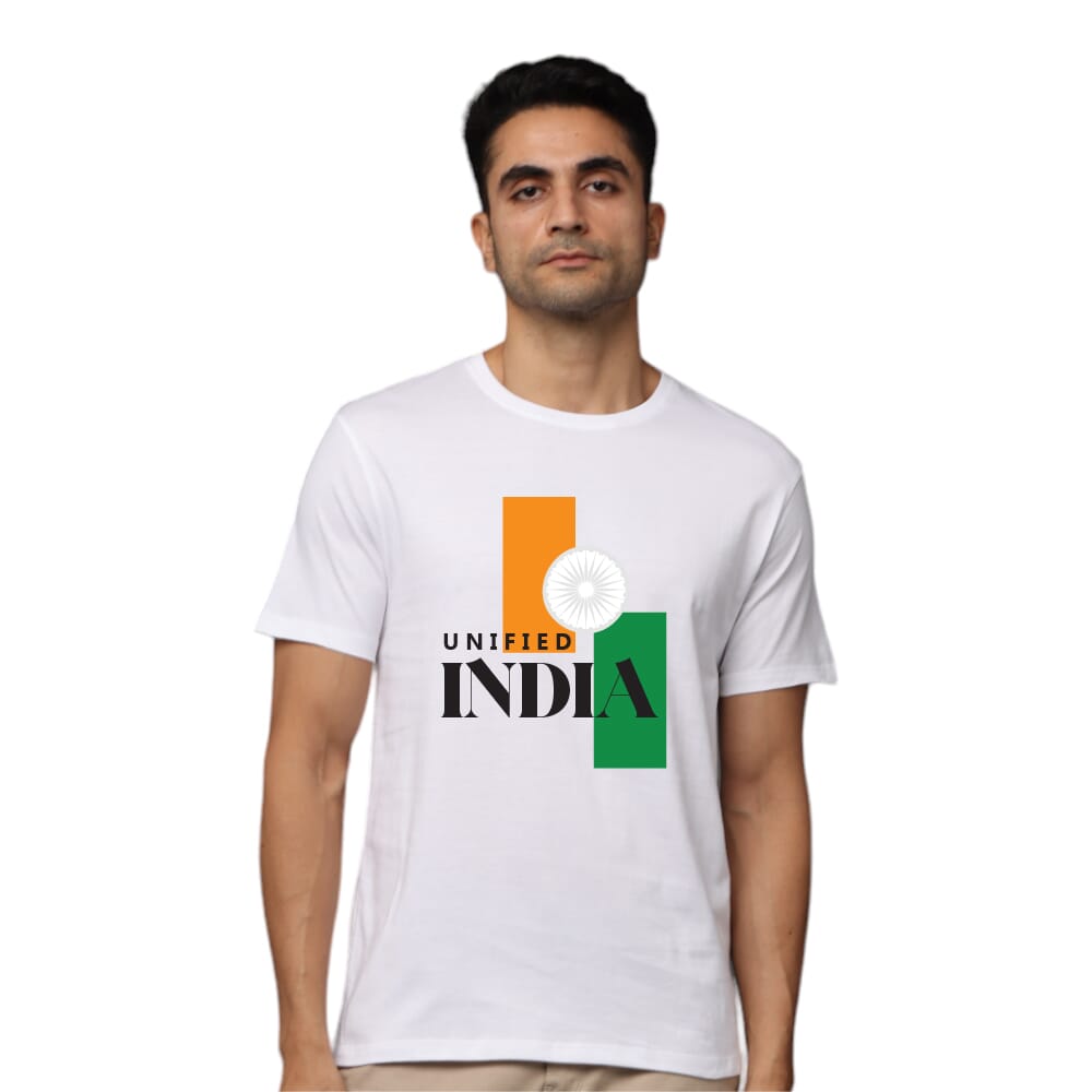 Unified India Grey's And Blues Pima Round Neck T-Shirt -White